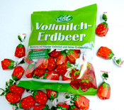 Whole milk & strawberry <br />filled candies from Edel with new retail bag