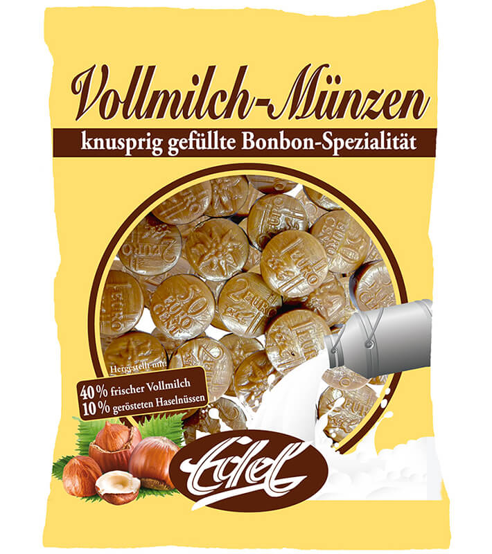 Vollmilch-Münzen gefüllt